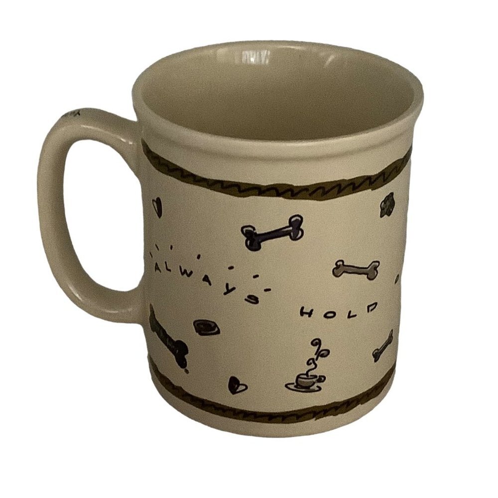 Vtg 1997 Three Dog Bakery Coffee Mug Cup ALWAYS HOLD OUT FOR TREATS YUM Funny